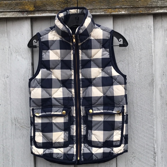 J.CREW women's plaid quilted vest navy blue full zip up -  size XXS - Picture 1 of 7